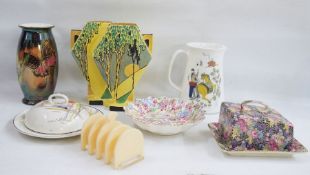 Burleigh pottery wedge-shaped double-fan-pattern pottery vase, tree in landscape decoration on a