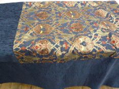 Modern blue chenille and brocade bedspread/throw