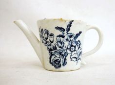 18th century Lowestoft porcelain feeding cup printed in blue with floral sprays, butterfly and