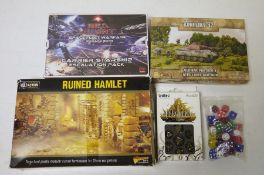 Konflikt 47 Panther x with light railgun, Bolt action Ruined Hamlet, and Red Alert Spacefleet