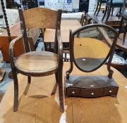 20th century dressing table mirror with shield-shaped mirror, on serpentine box base of three