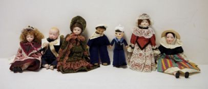 German all bisque boy doll in sailor costume, 22cm high, a small cloth sailor doll in Queen Mary