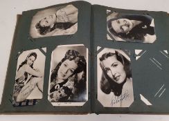 Postcard album and contents of mid 20th century film star and celebrity photos, including some