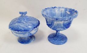 Victorian blue slag glass pedestal bowl by Henry Greener, the circular body decorated with union