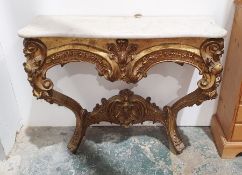Victorian giltwood console table in the 18th century style,  white serpentine marbled top on