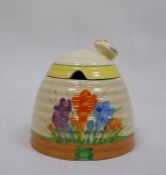 Clarice Cliff pottery ‘Spring Crocus’ honeypot and coverCondition Report Crazing throughout. Wear