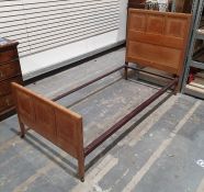 Pair of early 20th century oak single beds by Heals, the quarter-cut oak headboards with ivorine
