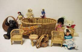 Child's wicker cradle, labelled 