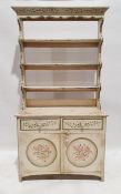 20th century painted dresser with open shelves above two drawers, two cupboard doors, 106cm x