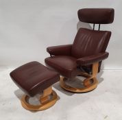 Modern Ekornes 'Stressless' brown leather armchair and footstool