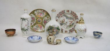 Chinese famille rose plate, a further Chinese plate, assorted modern Chinese bottles, etc