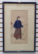 Set of four 19th century Chinese school watercolours, each depicting a single standing court