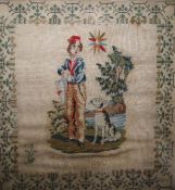 Victorian embroidered and needlework sampler by Mary Seaton, aged 11, dated 1840, with central scene