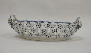 18th century transfer-printed earthenware chestnut basket with pinecone decoration to the centre,