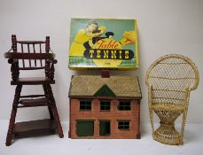Dolls house, Palitoy table tennis, doll's chair, doll's high chair, small quantity of doll's house
