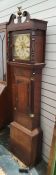 19th century oak and mahogany cased longcase clock with swan neck pediment, painted dial with