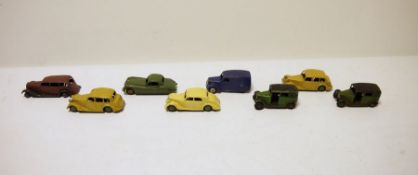 Quantity of loose diecast Dinky toys to include 2 x light brown Triumphs, Riley, blue delivery