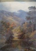 W L Turner (early 20th century) Oil on board Mountainous river landscape, 34cm x 23cm