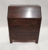 20th century oak bureau with three drawers, on bracket feet, 76cm wide