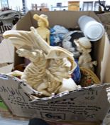 Large Capodimonte teapot, a Capodimonte vase, a pottery model of an elephant and various