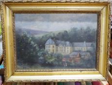 Box of assorted pictures to include amateur oil on canvas, prints, etc (1 box)