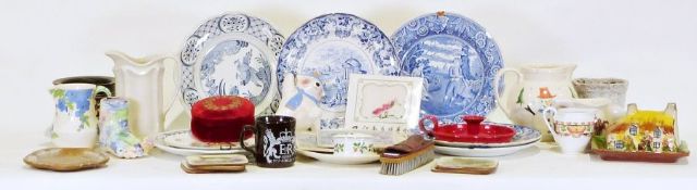 Jane & Stephen Baughan pottery jug and various china and glassware (3 boxes)