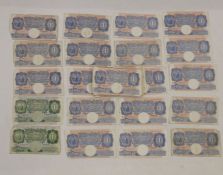 Green Mahon £1 note, prefix A82, another prefix Z21 and 49 mauve Peppiatt £1 bank notes, various