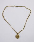 9ct gold modern Zodiac dial pendant on ornate fancy link chain, 15.9g approx.Condition
