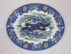 Woods Burslem pottery meat/turkey plate decorated with turkeys to the centre and floral border, 54cm