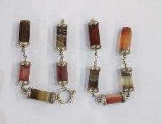 Silver-mounted agate bar part necklace, each link panelled bar to include various striped agate