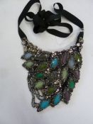 Matthew Williamson silk beaded panel collar necklace having lozenge-shaped large beads and smaller
