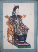 Pair of Chinese watercolour drawings on rice paper Portrait of a man standing with bow and arrows