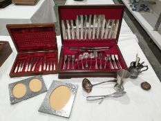 Canteen of Electroplated cutlery and various other electroplated cutlery, pewter and white metal.