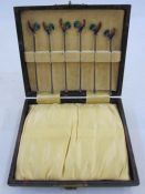 Set of six silver cocktail sticks, the finials enamelled cockerels, boxedCondition Reportplease