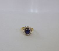 18ct gold, sapphire and diamond ring set central oval sapphire, 8mm x 5mm approx. 2.04ct approx.,