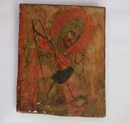 17th century Macedonian painted wood triptych panel 'The Left Hand Panel', half-length portrait of