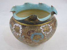 Doulton Slaters pottery jardiniere with frilled everted rim, shouldered tapering body, the scale