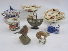 19th century pottery tureen and stand decorated in imari colours with temple dog finial, a Victorian