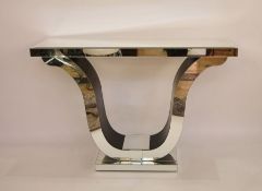 Modern mirrored console table in the Art Deco taste, the rectangular top on shaped supports to