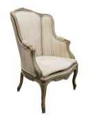 Possibly Swedish Gustavian-type armchair with painted and foliate carved top rail, upholstered