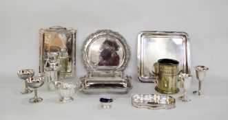 Lidded tureen, a square platter, a silver-plated wine cooler, goblets, flatware, fish servers,