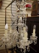 Five-branch glass and glass drop electrolier, 64cm high