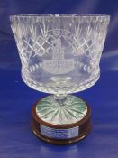 Cut glass golf presentation pedestal bowl for Ealing Golf Club, with foliate and cross cutting,