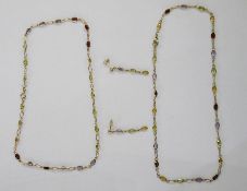 9ct gold semi-precious stone set necklace set with amethysts, garnets, citrines and peridots, a pair
