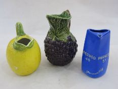 Pernod advertising water jug marked 'Pernod 45 and 51', a lemonade jug shaped as a lemon and another