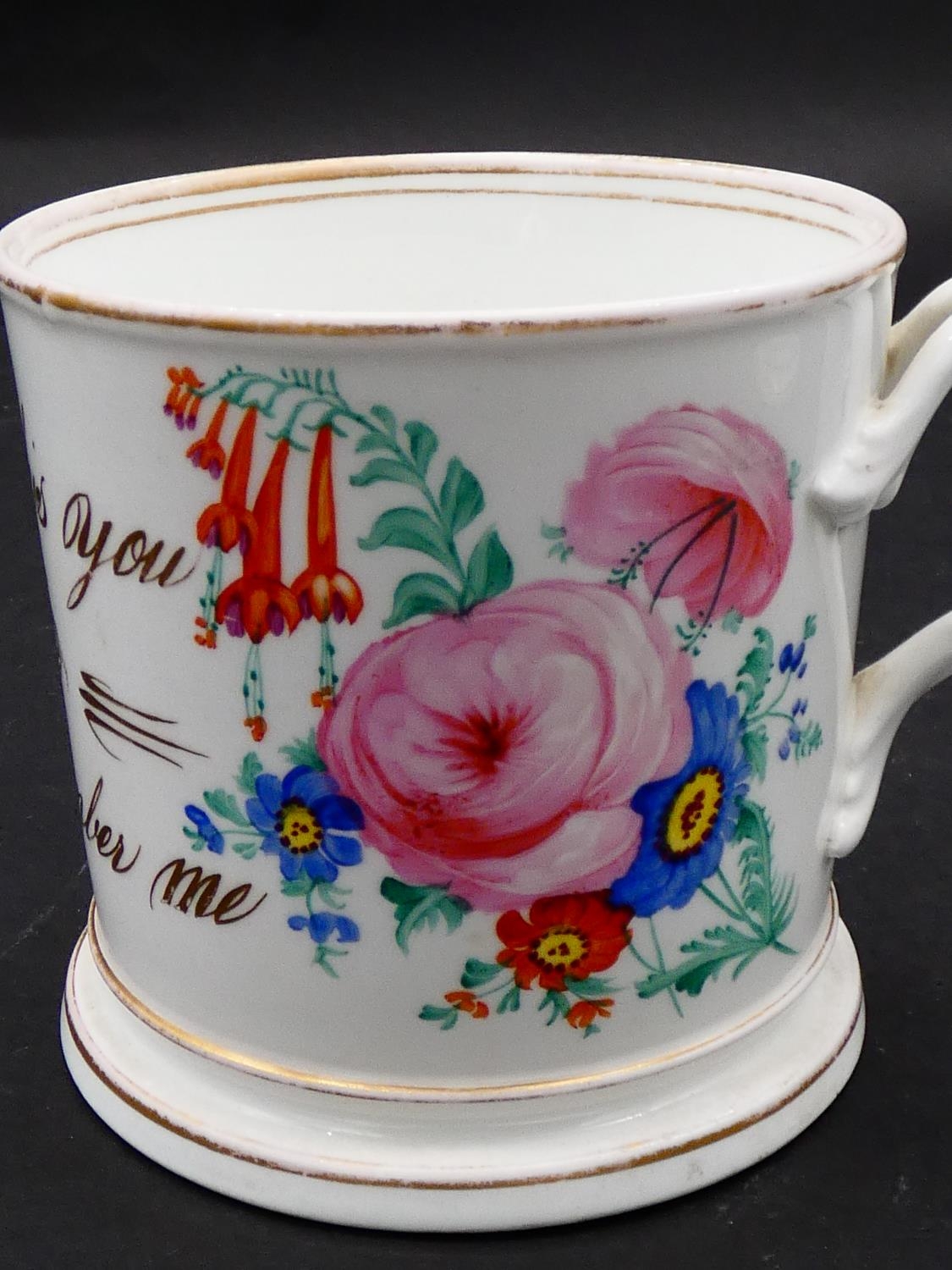 Four Victorian hand painted and gilded floral design christening mugs, some with gilded - Image 5 of 13
