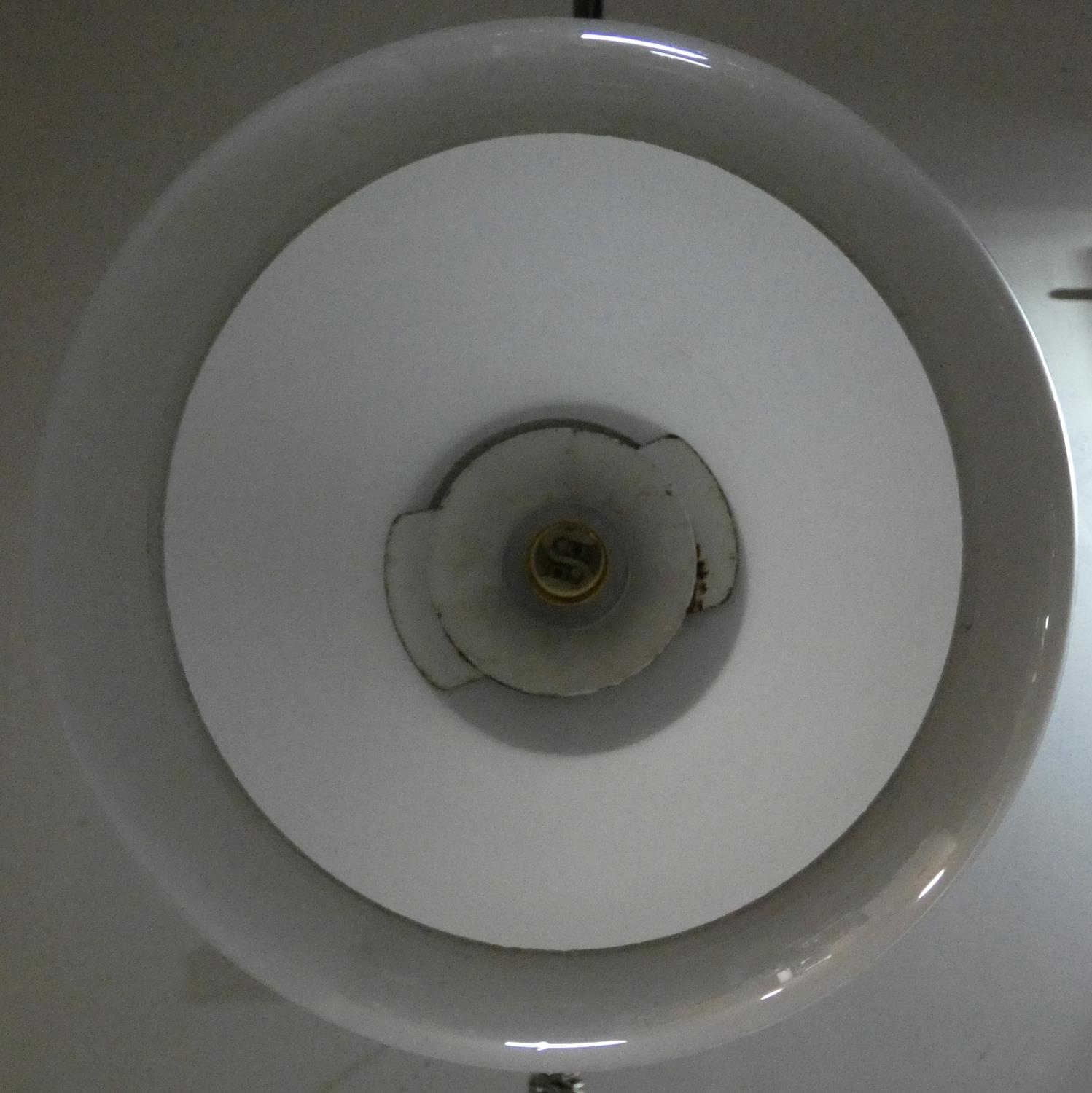 A mid century vintage copper ceiling pendant lamp with globular milk glass shade. H.83cm - Image 3 of 3