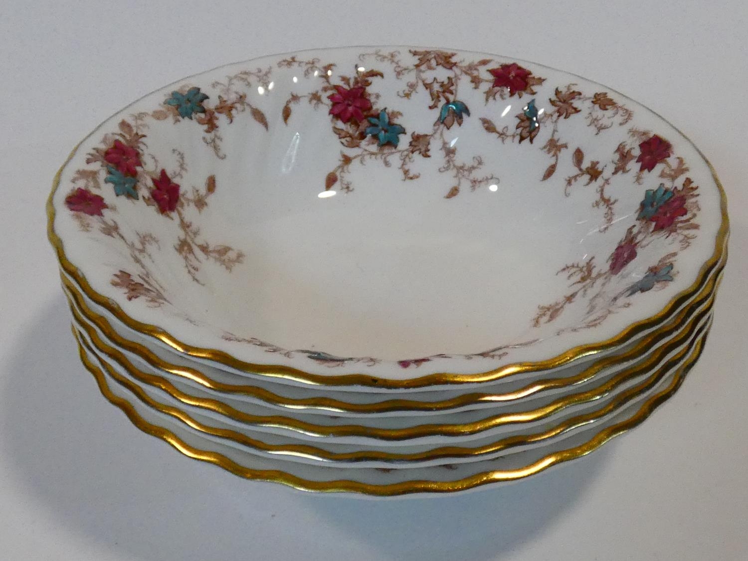 A Mintons Ancestral pattern hand painted porcelain part dinner service, five dinner plates, side - Image 12 of 27