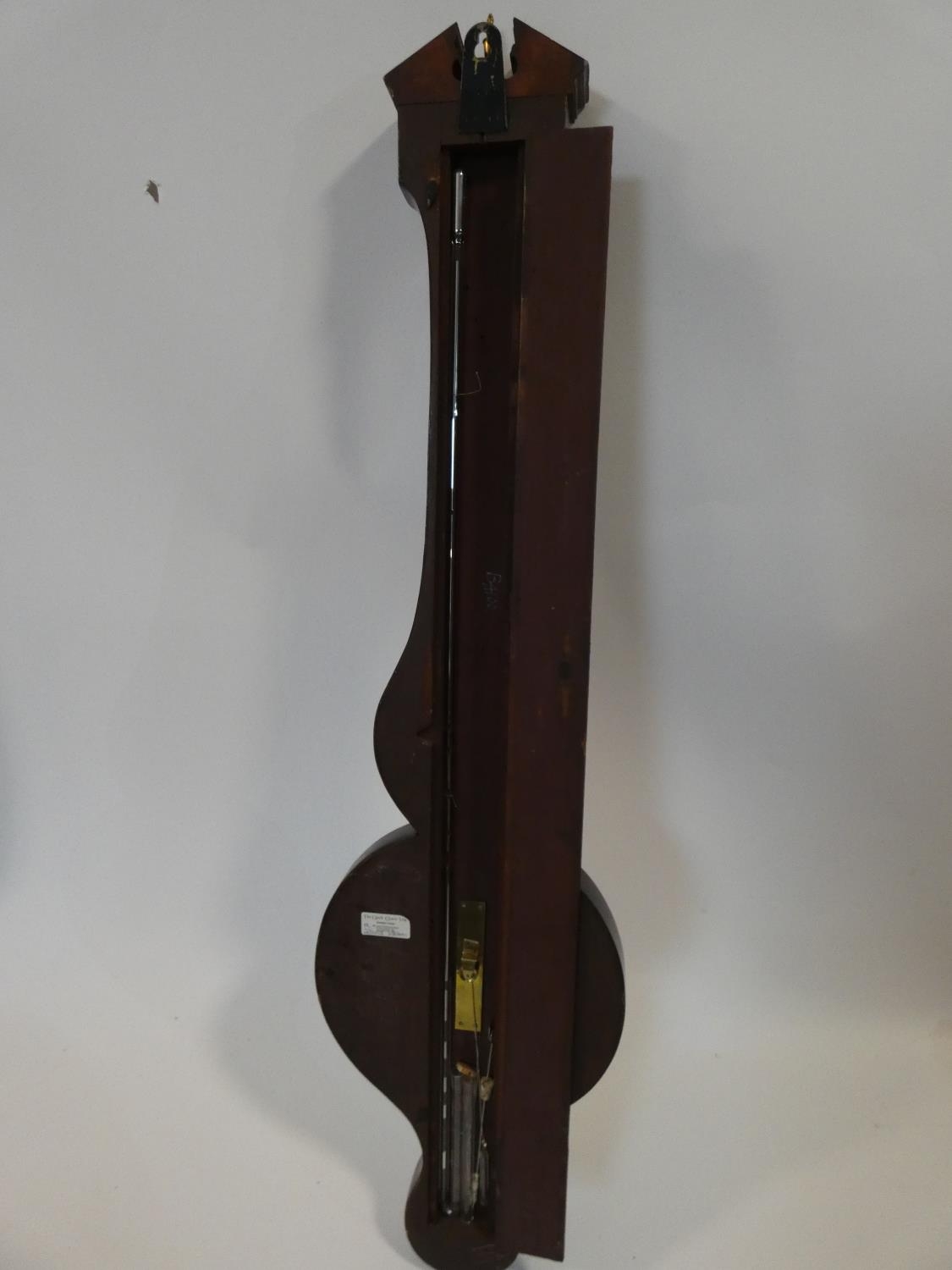 A George III mahogany banjo barometer inlaid with satinwood and olivewood oval shells and - Image 10 of 12