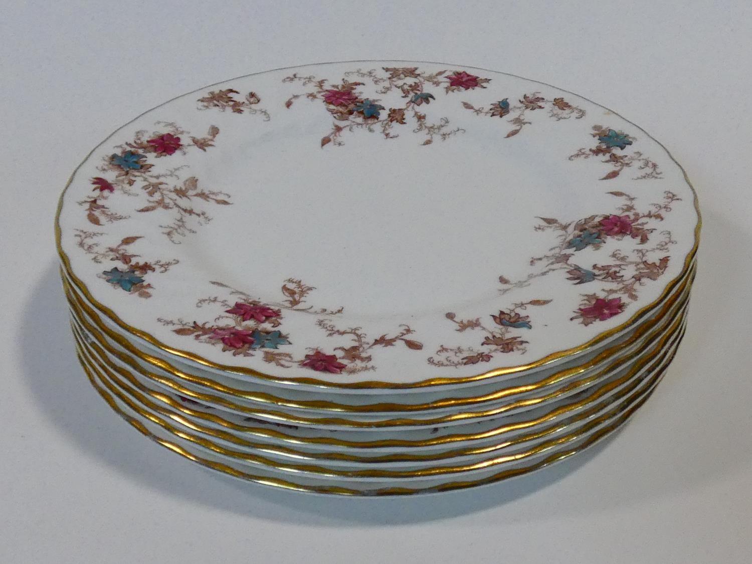A Mintons Ancestral pattern hand painted porcelain part dinner service, five dinner plates, side - Image 10 of 27